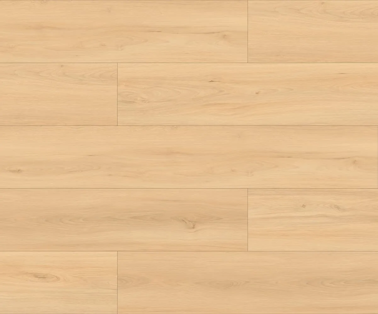 Megaclic Aquashield Sterling (MCAS-3207, AC4) waterproof laminate plank flooring in a pale blonde maple-like oak tone, close-up