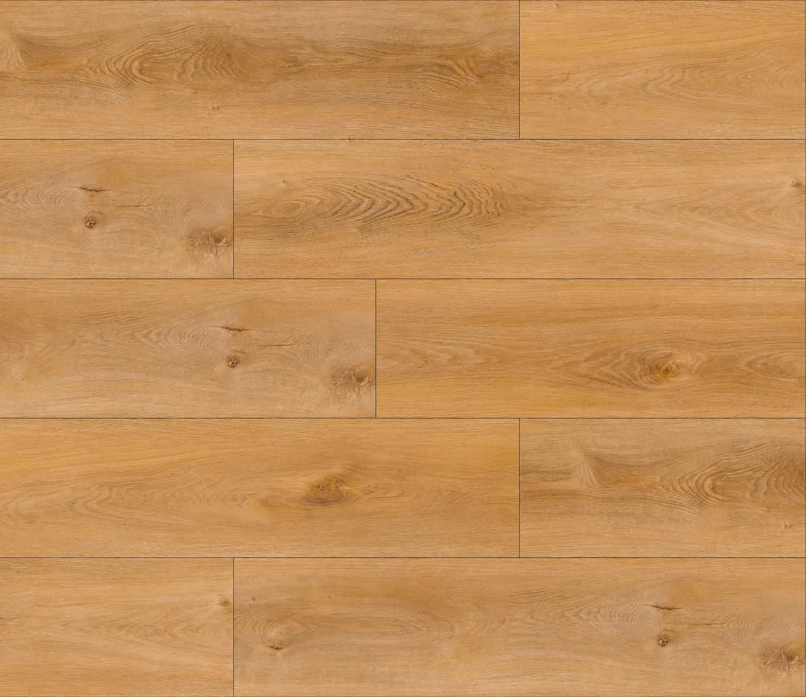 Megaclic Aquashield Cornwell (MCAS-3202, AC4) waterproof laminate plank flooring in a honey golden oak tone, close-up