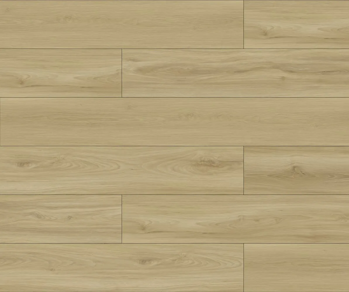 Megaclic Aquashield Newton (MCAS-3208, AC4) waterproof laminate plank flooring in a soft natural beige oak tone, close-up