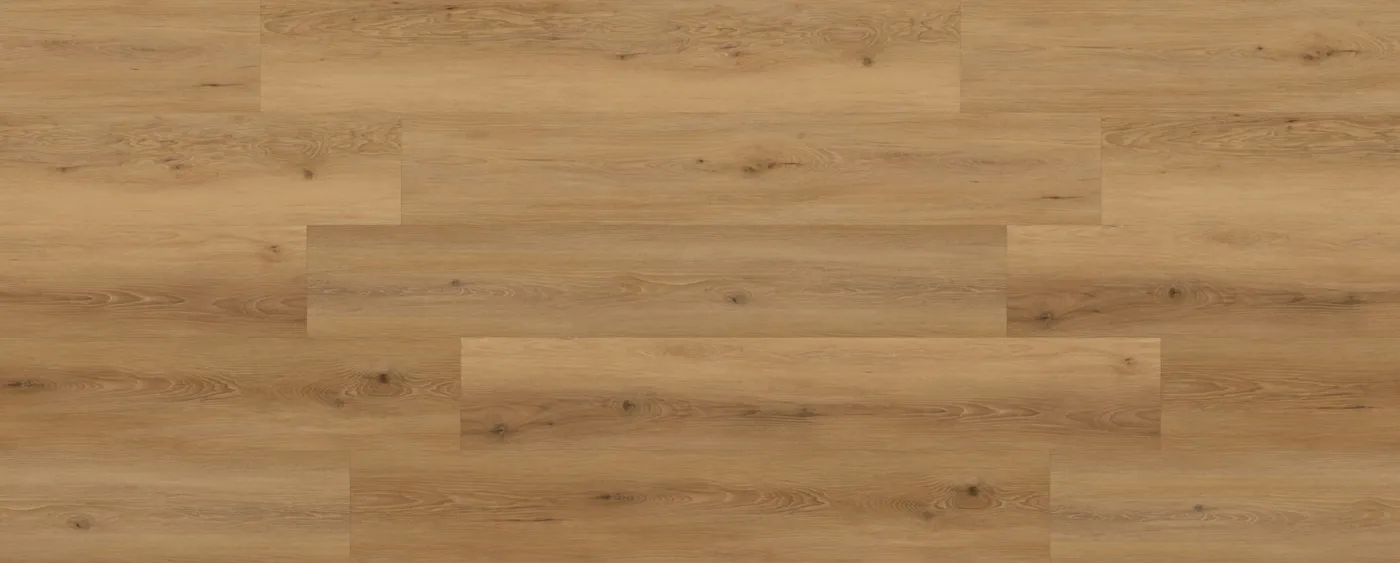 Megaclic Aquashield Meridian (MCAS-3205, AC4) waterproof laminate plank flooring in a warm caramel oak tone, close-up